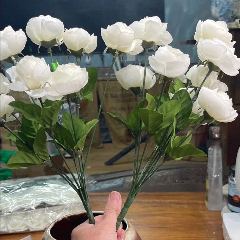 2 Chic Faux White Roses VASE NOT INCLUDED